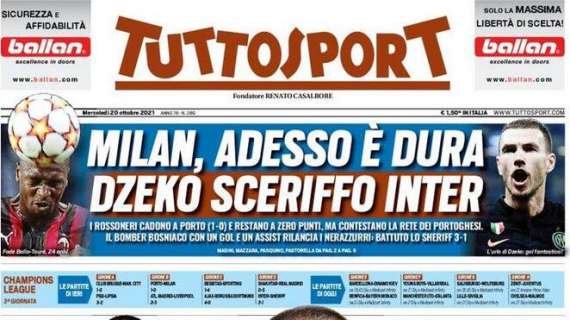 Tuttosport in prima pagina: "Milan, adesso è dura"