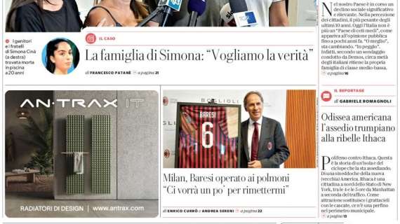 Repubblica: "Milan, Baresi operato ai polmoni: 'Ci vorrà un po' per rimettermi'"