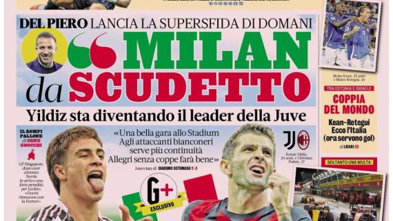 La Gazzetta apre con le parole di Alex Del Piero: “Milan da scudetto”