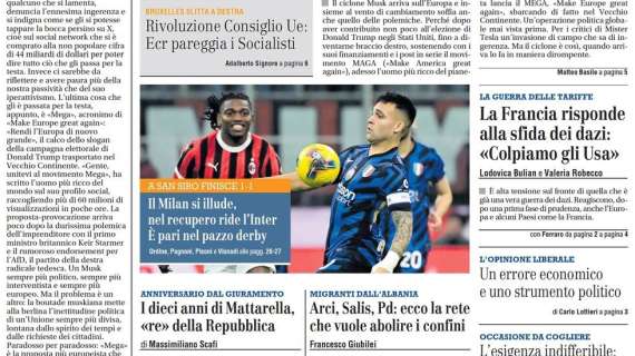 Il Giornale: "Il Milan si illude, nel recupero ride l'Inter: è pari nel pazzo derby"