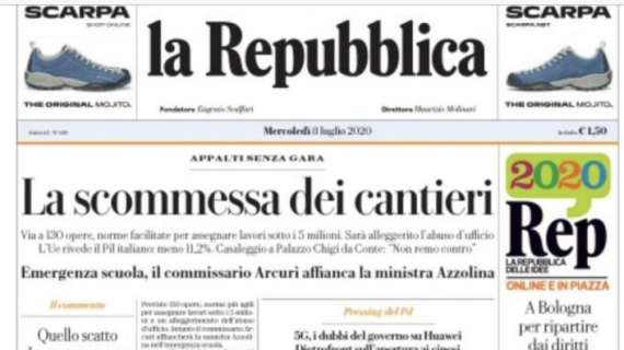La Repubblica in prima pagina: "Lazio, altro ko ma il Milan beffa la Juve"