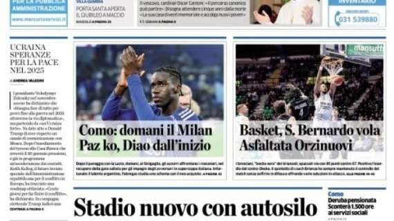 La Provincia: "Como: domani il Milan. Paz ko, Diao dall'inizio"