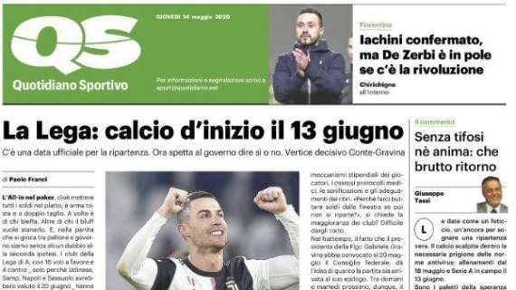 L'apertura del QS: "La Lega: calcio d'inizio il 13 giugno"