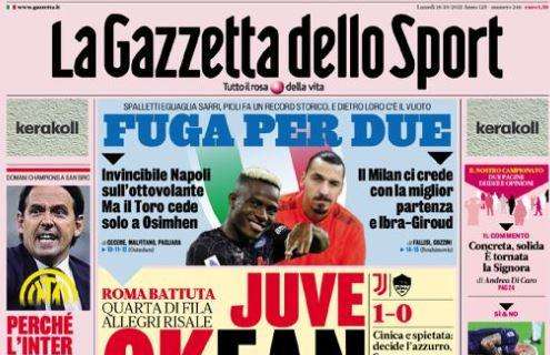 Napoli-Milan, La Gazzetta dello Sport titola: "Fuga per due"