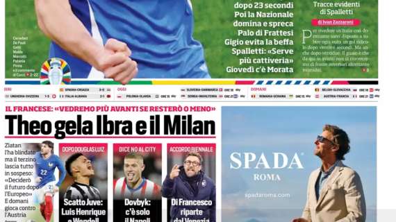 Il CorSport titola: “Theo gela Ibra e il Milan”