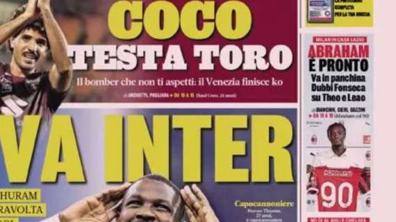 La Gazzetta in apertura sul Milan: "Abraham è pronto. Va in panchina. Dubbi Fonseca su Theo e Leao"