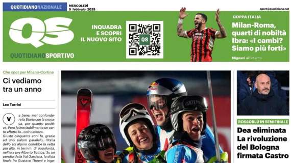 Il QS titola: "Milan-Roma, quarti di nobiltà. Ibra: 'I cambi? Siamo più forti'"