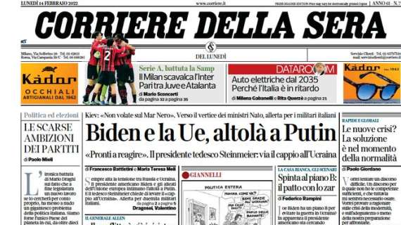 CorSera: “Il Milan scavalca l’Inter. Pari tra Juventus e Atalanta”