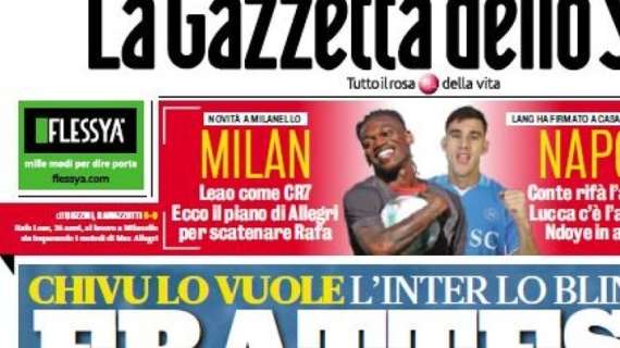 La Gazzetta in apertura sul Milan: "Leao come CR7. Ecco il piano di Allegri per scatenare Rafa"