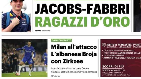 QS: “Milan all’attacco. L’albanese Broja con Zirkzee”