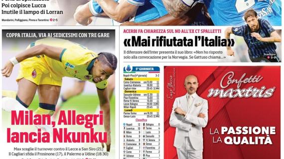 Il CorSport in prima pagina: "Milan, Allegri lancia Nkunku"