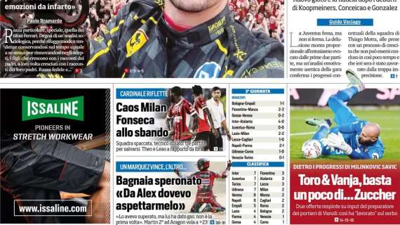 Tuttosport in prima pagina: "Caos Milan, Fonseca allo sbando"