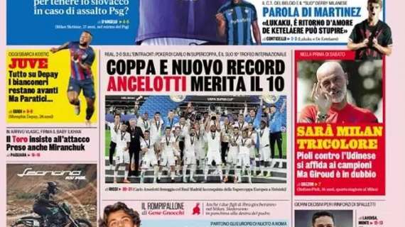 La Gazzetta in apertura: "Sarà Milan tricolore. Pioli contro l'Udinese si affida ai campioni. Ma Giroud è in dubbio"