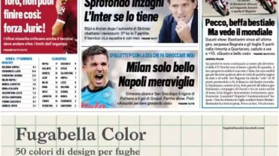 Tuttosport in prima pagina: "Milan solo bello, Napoli meraviglia"
