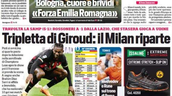 Il CorSport titola: "Tripletta di Giroud: il Milan riparte"