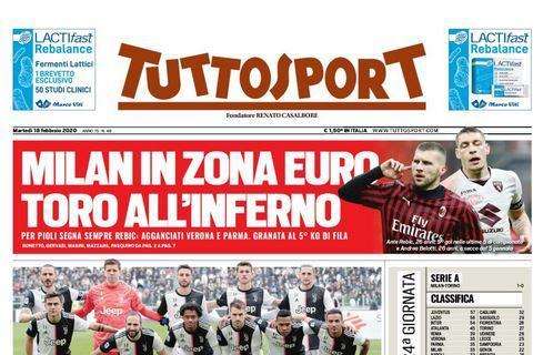 Tuttosport titola: "Milan in zona Euro, Toro all’inferno"