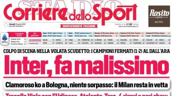 CorSport in prima pagina: "Inter, fa malissimo. Il Milan resta in vetta"
