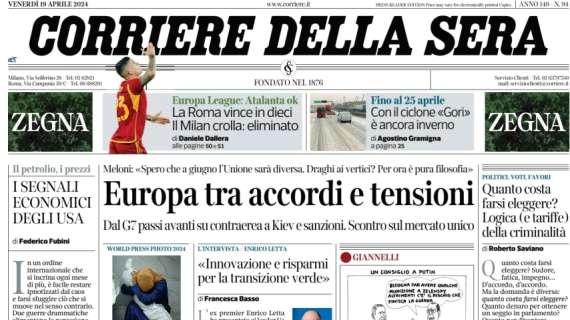 CorSera: “La Roma vince in dieci, il Milan crolla: eliminato”