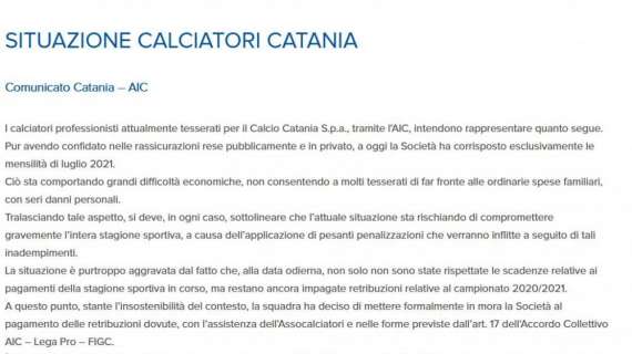 Serie C, stipendi non pagati: Catania messo in mora dalla squadra