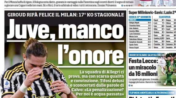 Tuttosport in prima pagina: "Juve, manco l'onore. Giroud rifà felice il Milan"