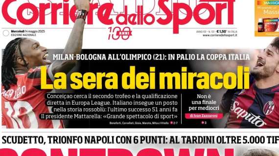 Oggi Milan-Bologna, c'è in palio la Coppa. Il CorSport: "La sera dei miracoli"