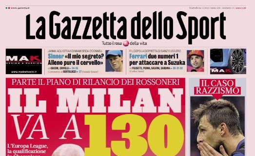 La Gazzetta in apertura: "Il Milan va a 130 (milioni)"