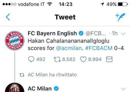 Twitter - Bayern e Milan protagoniste di un divertente siparietto social su un "Calhanoglu" digitato erroneamente