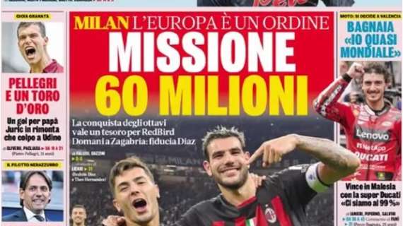 La Gazzetta in apertura sul Milan in Champions: “Missione 60 milioni”
