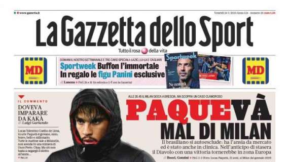 L'apertura della Gazzetta:"PaqueVà. Mal di Milan"