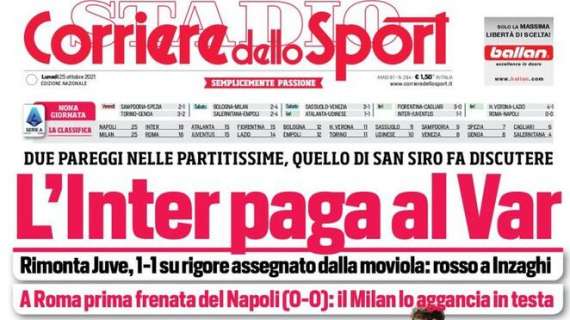 CorSport: "A Roma prima franata del Napoli (0-0): il Milan lo aggancia in testa"