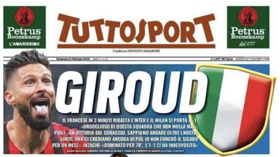 Derby al Milan, Tuttosport in prima pagina: "Giroud"