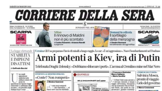 Corriere della Sera in apertura : "Milan, il rinnovo di Maldini non è più scontato"