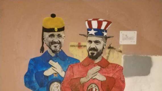 FOTO MN - Milano, Gattuso e Spalletti vestono americano e cinese in un murales apparso in città