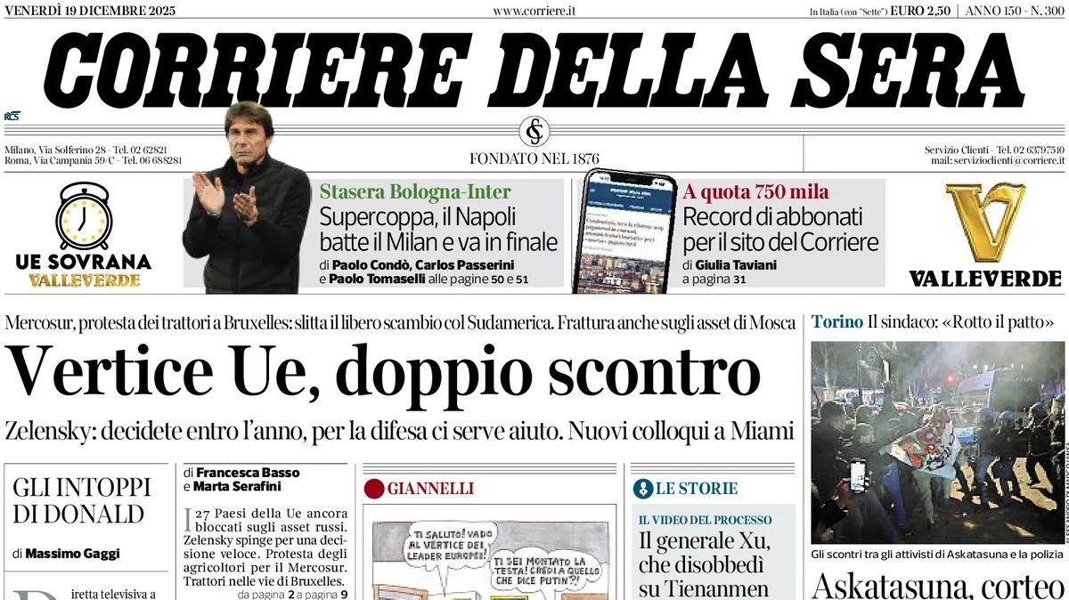 Il CorSera: “Supercoppa, il Napoli batte il Milan e va in finale”