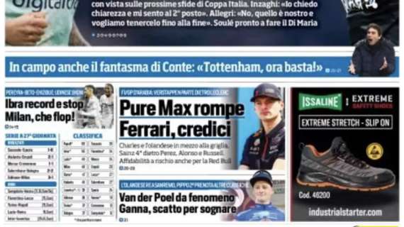 Tuttosport in prima pagina: "Ibra record e stop. Milan, che flop!"