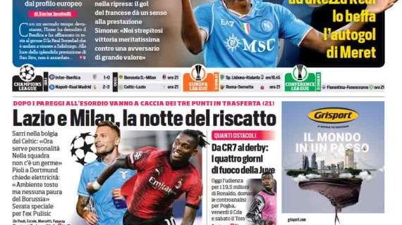 Il CorSport in prima pagina: "Lazio e Milan, la notte del riscatto"
