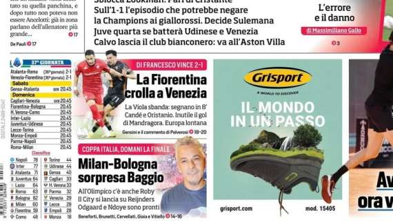 Il CorSport in prima pagina: "Milan-Bologna, sorpresa Baggio"