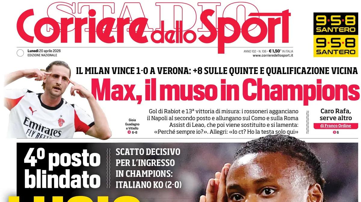 Il CorSport titola sul Milan: "Max, il muso in Champions"