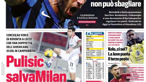 Rimonta rossonera a Lecce. Il CorSport in apertura: "Pulisic salvaMilan"