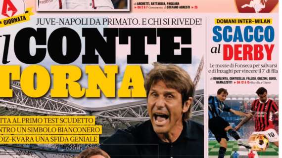 Domani Inter-Milan. La Gazzetta in apertura: "Scacco al derby"