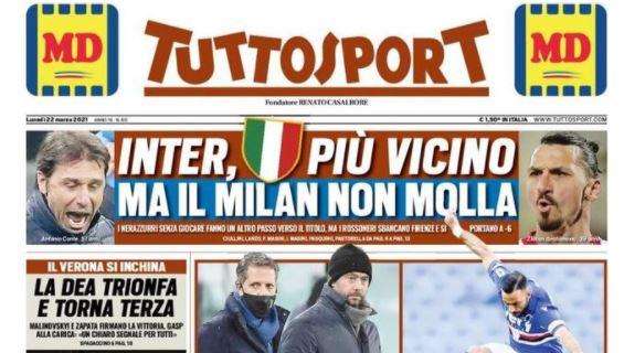 Tuttosport in apertura: "Inter, scudetto più vicino ma il Milan non molla"