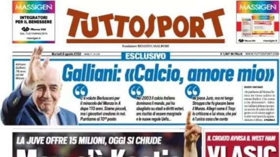 Tuttosport apre con le parole di Galliani: "Calcio, amore mio"
