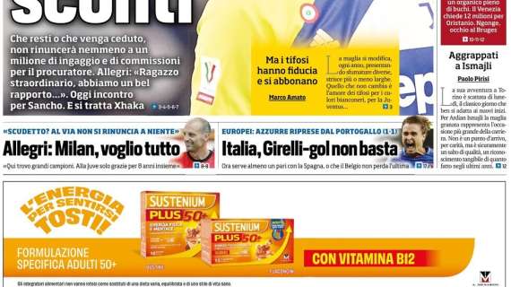 Tuttosport apre con le parole di Allegri: "Milan, voglio tutto"