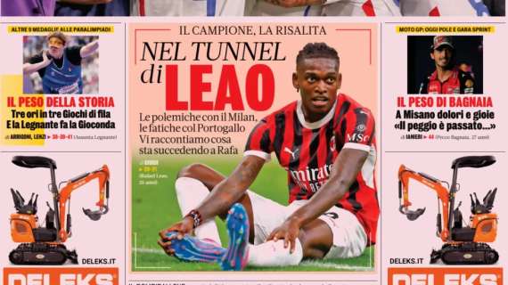 La Gazzetta in apertura sul Milan: "Nel tunnel di Leao"