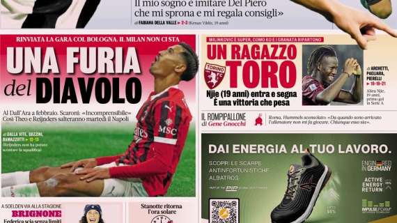 L'apettura della Gazzetta sul rinvio di Bologna-Milan: "Una furia del Diavolo"