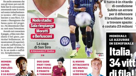 Il CorSport in prima pagina: "Nodo stadio: Sala rimpiange Moratti e Berlusconi"