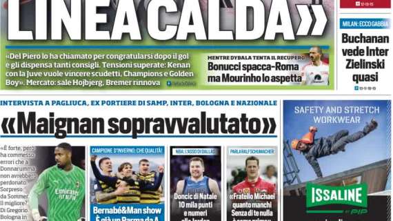 La prima pagina di Tuttosport riporta Pagliuca: "Maignan sopravvalutato"