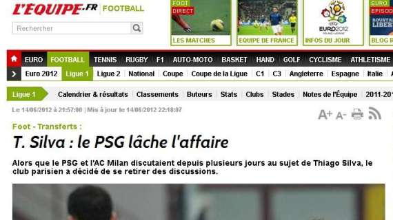 FOTO - L'Equipe: "Il PSG abbandona la trattativa per Thiago Silva"