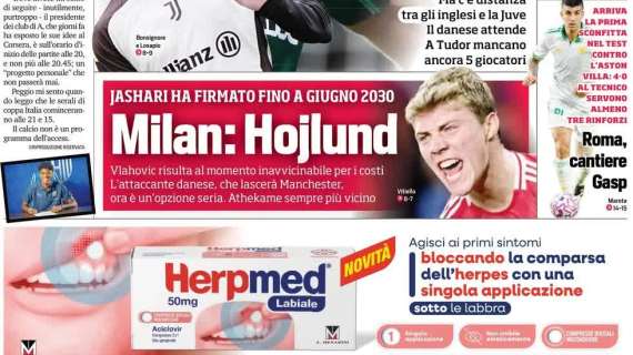 Il CorSport in prima pagina sul mercato rossonero: "Milan: Hojlund"