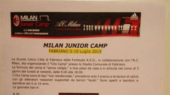 Milan Junior Camp a Fabriano dal 5 al 10 luglio